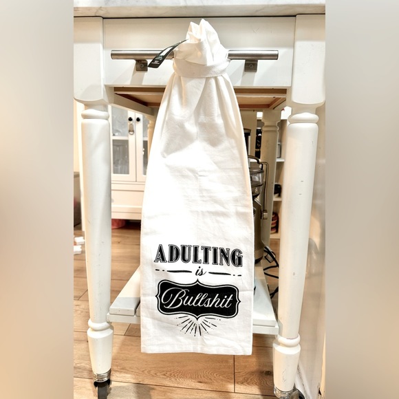 NWT Adulting is Bullshit Printed "Hang Tight" Kitchen Towel: White & Black - Picture 2 of 11